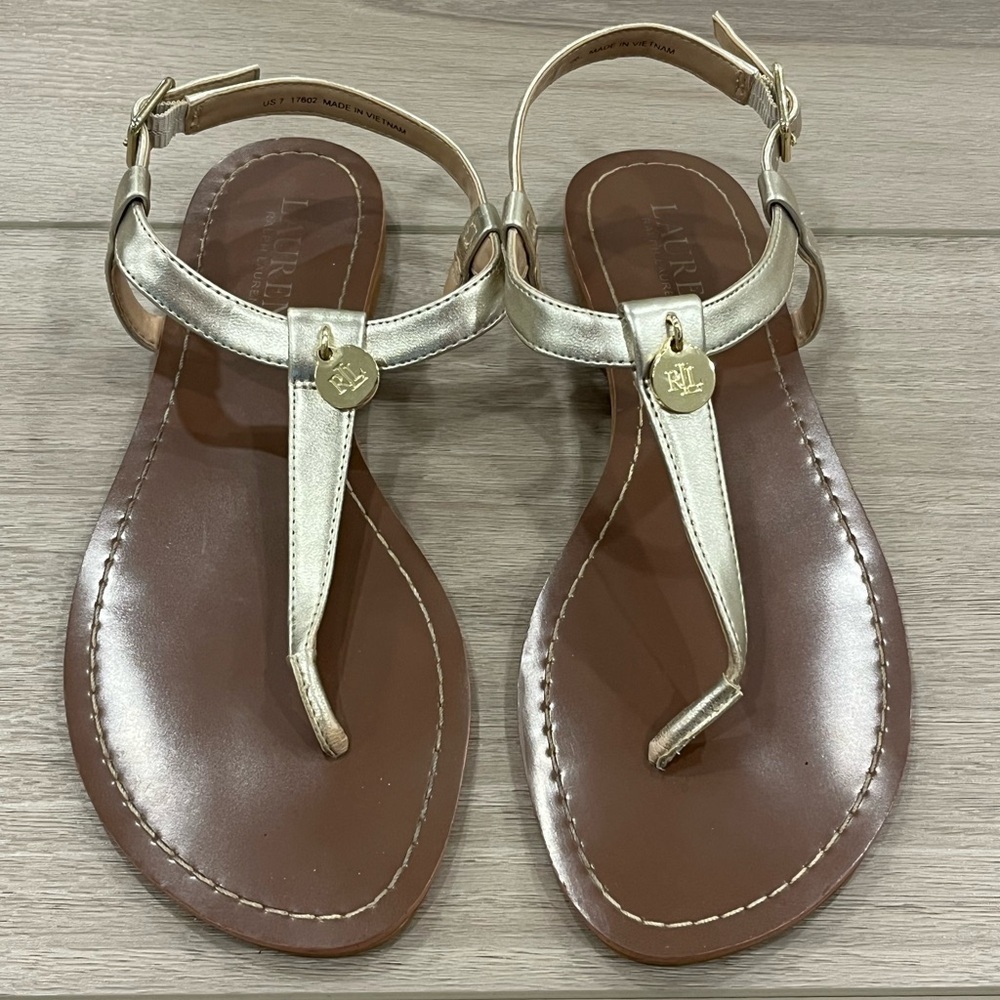 Ralph Lauren Gold and Brown Sandals